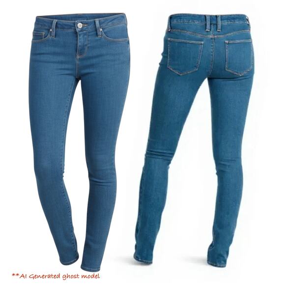 Low Rise Slim Fit Jeans Dark Wash Stretch Denim Zip Fly Women 7 Minimalist Y2k - Picture 14 of 16
